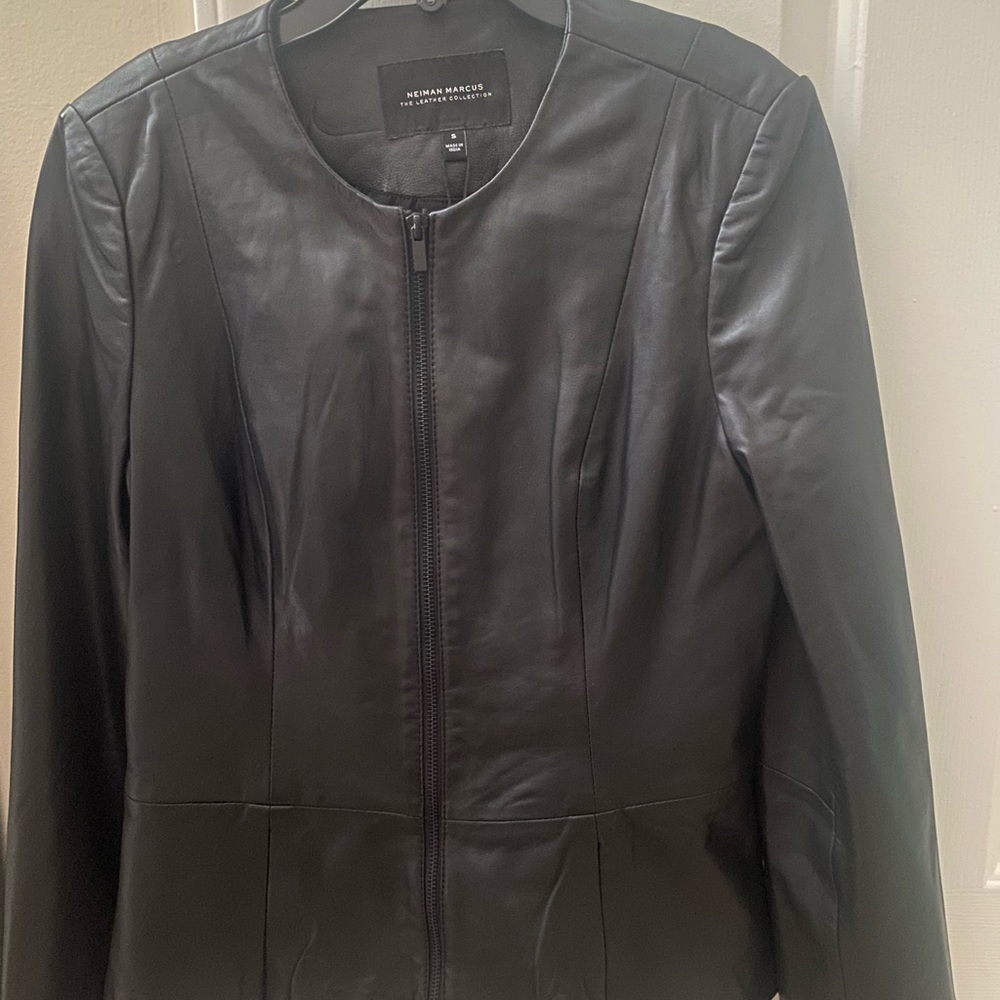 Neiman Marcus black leather jacket size small